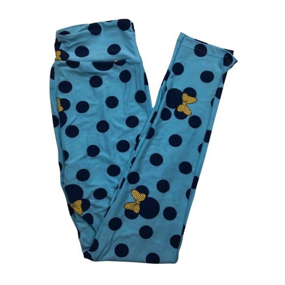 Minnie’s “Polka Dot, Power Up” Leggings | Light Blue, Navy & Yellow Bow Magic | - Picture 2 of 2